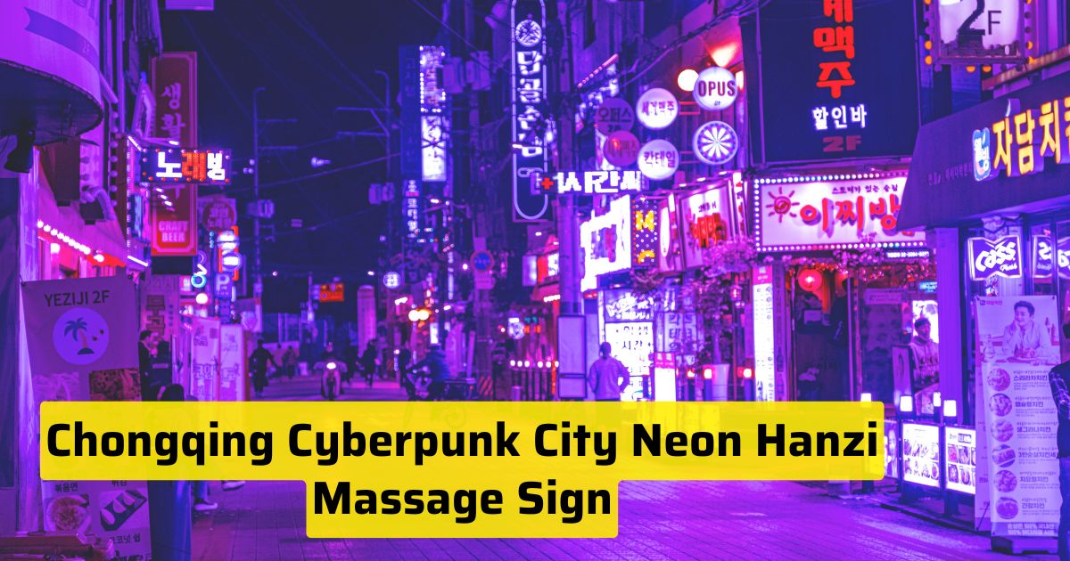 Chongqing Cyberpunk City Neon Hanzi Massage Sign